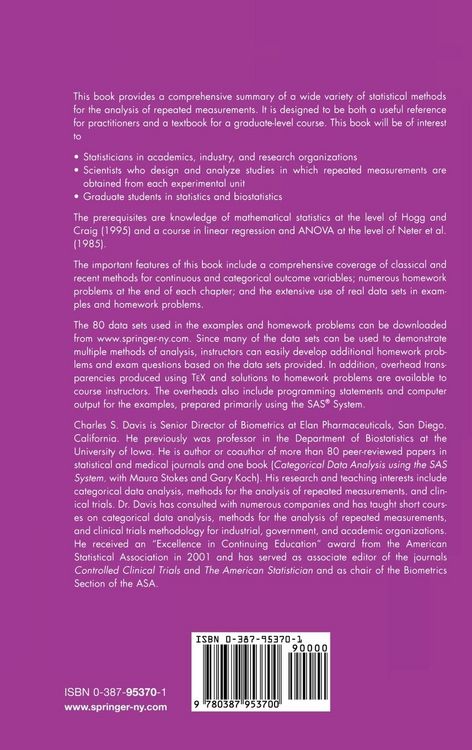 Produktbild: Statistical Methods for the Analysis of Repeated Measurements