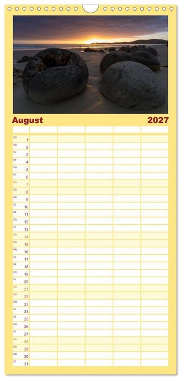 Produktbild: Familienplaner 2027 - Neuseeland - ein Naturparadies mit 5 Spalten (Wandkalender, 21 x 45 cm) CALVENDO