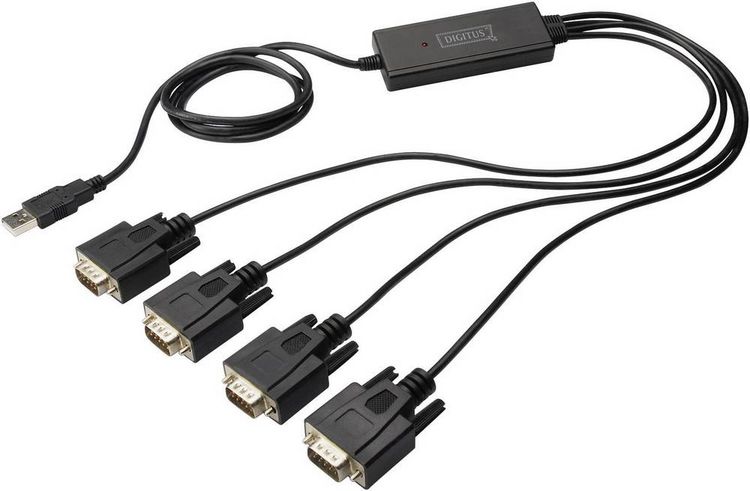 Produktbild: Digitus USB 2.0, Seriell Adapterkabel [1x USB 2.0 Stecker A - 4x D-SUB-Stecker 9pol.] 1.50 m