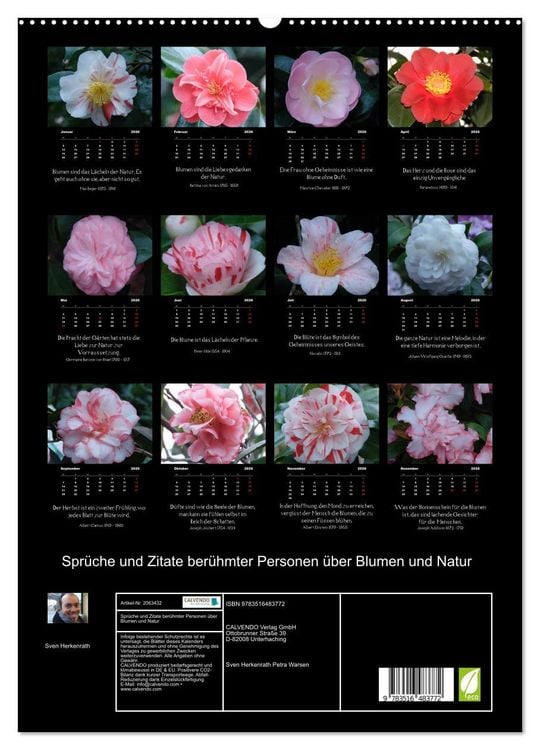 Produktbild: Spr&uuml;che und Zitate ber&uuml;hmter Personen &uuml;ber Blumen und Natur (hochwertiger Premium Wandkalender 2026 DIN A2 hoch), Kunstdruck in Hochglanz