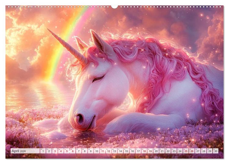 Produktbild: EINHORNZAUBER Traumhafte Glitzerwelt (hochwertiger Premium Wandkalender 2026 DIN A2 quer), Kunstdruck in Hochglanz