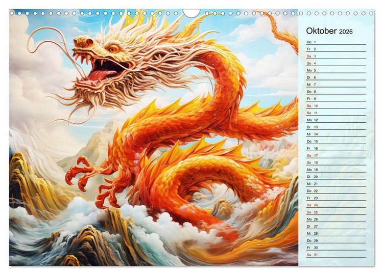 Produktbild: Drachen-Jahr - Kalenderplaner im Stile des chinesischen Tierkreiszeichens (Wandkalender 2026 DIN A3 quer), CALVENDO Monatskalender