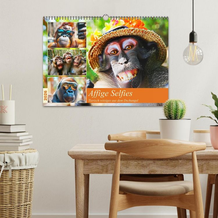 Produktbild: Affige Selfies. Tierisch witziges aus dem Dschungel (Wandkalender 2026 DIN A3 quer), CALVENDO Monatskalender