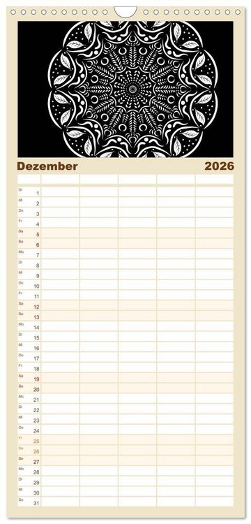 Produktbild: Familienplaner 2026 - Entspannung und Ruhe durch Mandalas mit 5 Spalten (Wandkalender, 21 x 45 cm) CALVENDO