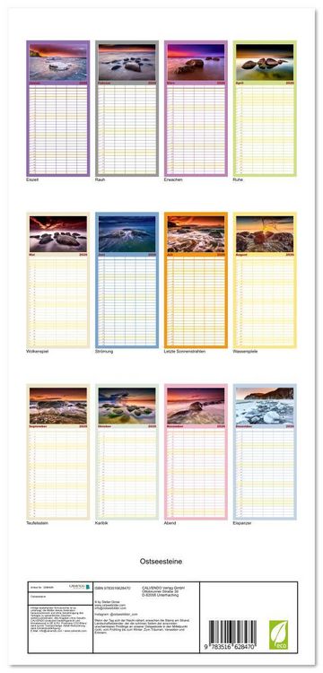 Produktbild: Familienplaner 2026 - Ostseesteine mit 5 Spalten (Wandkalender, 21 x 45 cm) CALVENDO