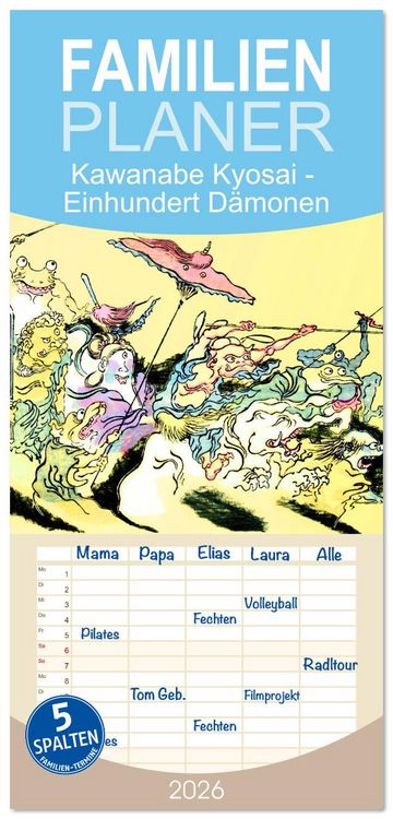 Produktbild: Familienplaner 2026 - Kawanabe Kyosai - Einhundert D&auml;monen mit 5 Spalten (Wandkalender, 21 x 45 cm) CALVENDO