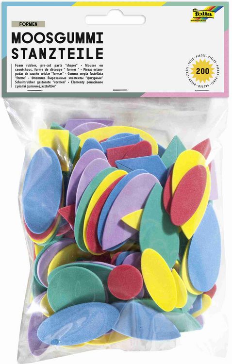 Produktbild: Folia  Moosgummi-Stanzteile FORMEN, 200 Teile, verschiedene Farben & Formen