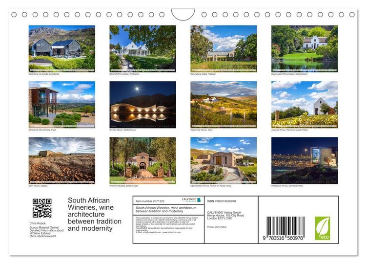 Produktbild: South African Wineries, wine architecture between tradition and modernity (Wall Calendar 2026 DIN A4 landscape), CALVENDO 12 Month Wall Calendar