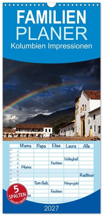 Produktbild: Familienplaner 2027 - Kolumbien Impressionen mit 5 Spalten (Wandkalender, 21 x 45 cm) CALVENDO