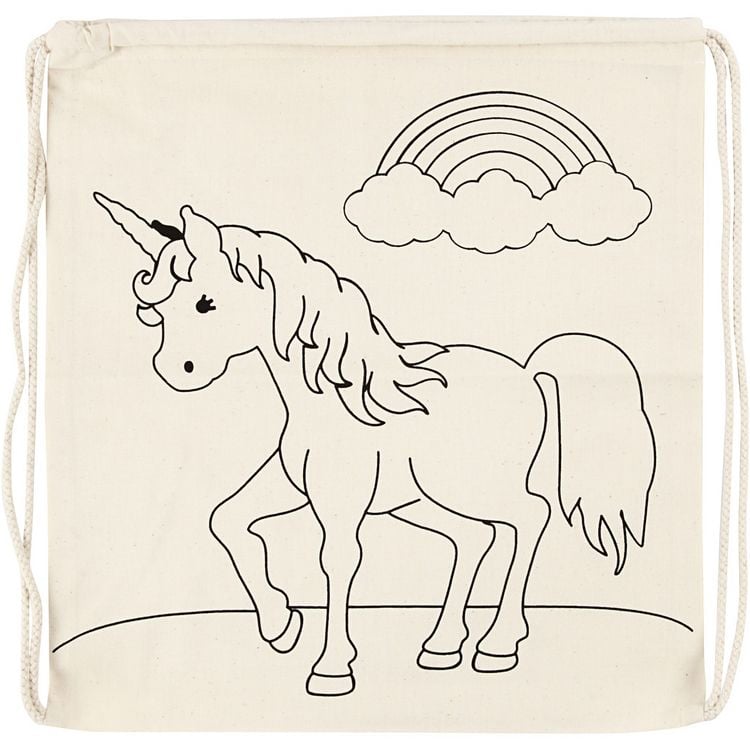 Produktbild: Creativ Company Kordelzug-Beutel, Einh&ouml;rner, Gr&ouml;&szlig;e 37x41 cm, 110 g, Hellnatur, 1 Stk