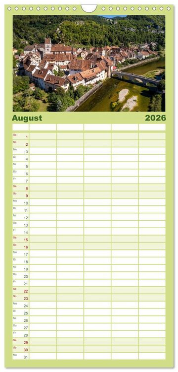Produktbild: Familienplaner 2026 - Schweiz - Saint-Ursanne mit 5 Spalten (Wandkalender, 21 x 45 cm) CALVENDO