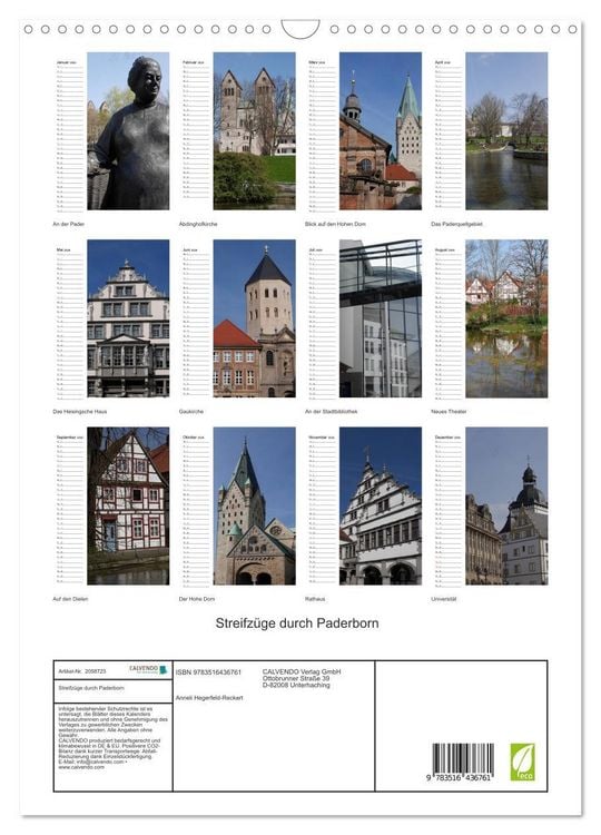 Produktbild: Streifz&uuml;ge durch Paderborn (Wandkalender 2026 DIN A3 hoch), CALVENDO Monatskalender