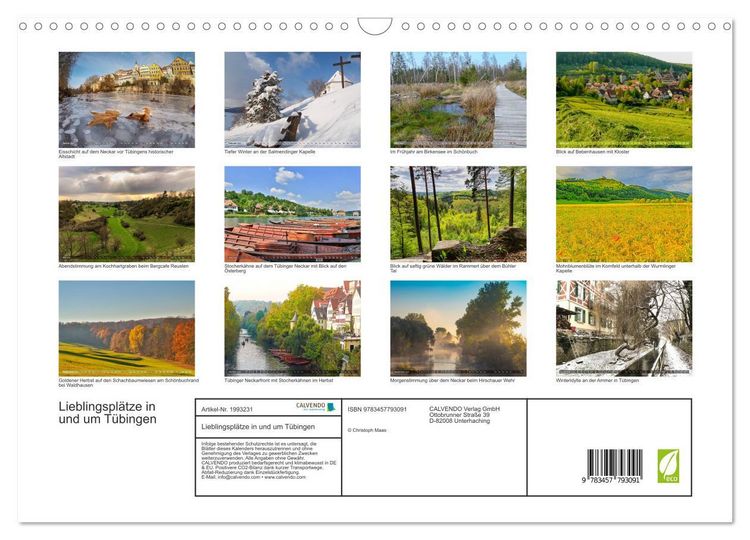 Produktbild: Lieblingspl&auml;tze in und um T&uuml;bingen (Wandkalender 2026 DIN A3 quer), CALVENDO Monatskalender
