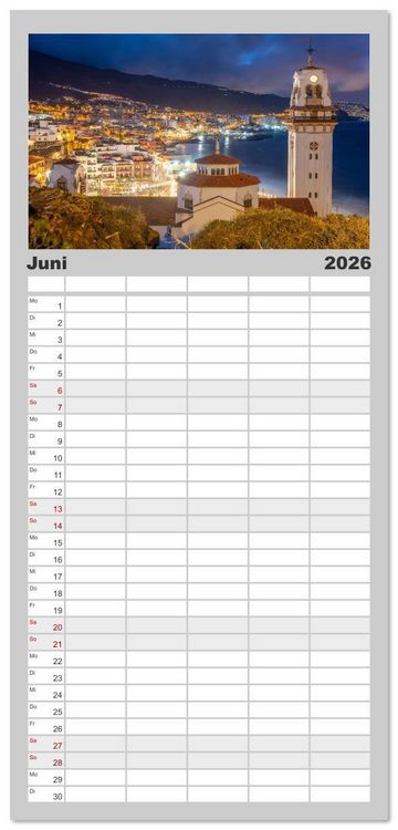 Produktbild: Familienplaner 2026 - Die stille Magie der Insel Teneriffa mit 5 Spalten (Wandkalender, 21 x 45 cm) CALVENDO