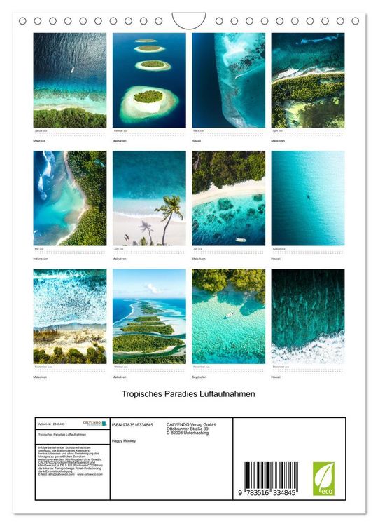 Produktbild: Tropisches Paradies Luftaufnahmen (Wandkalender 2026 DIN A4 hoch), CALVENDO Monatskalender