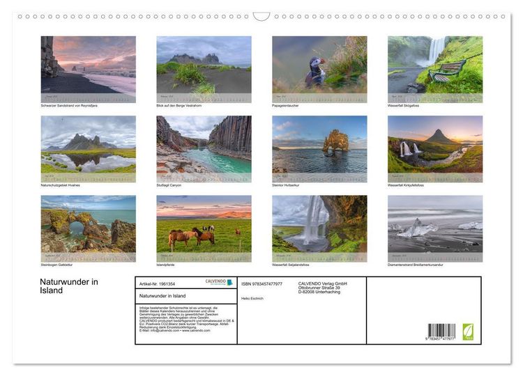 Produktbild: Naturwunder in Island (Wandkalender 2026 DIN A2 quer), CALVENDO Monatskalender