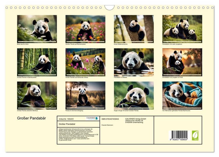 Produktbild: Gro&szlig;er Pandab&auml;r (Wandkalender 2026 DIN A3 quer), CALVENDO Monatskalender