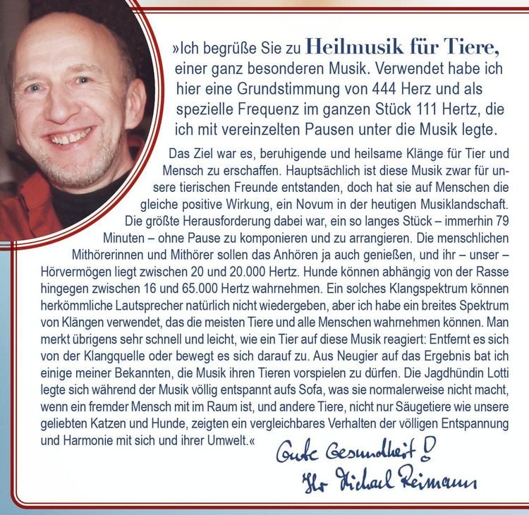 Produktbild: HEILMUSIK F&Uuml;R TIERE [444 Hertz & 111 Hertz]: Mit einer Tierbotschaft von Bianca Sommer im Booklet