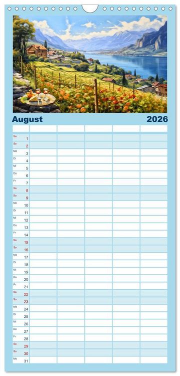 Produktbild: Familienplaner 2026 - S&uuml;dalpines Flair - Seen, Berge und Fantasiest&auml;dte mit 5 Spalten (Wandkalender, 21 x 45 cm) CALVENDO