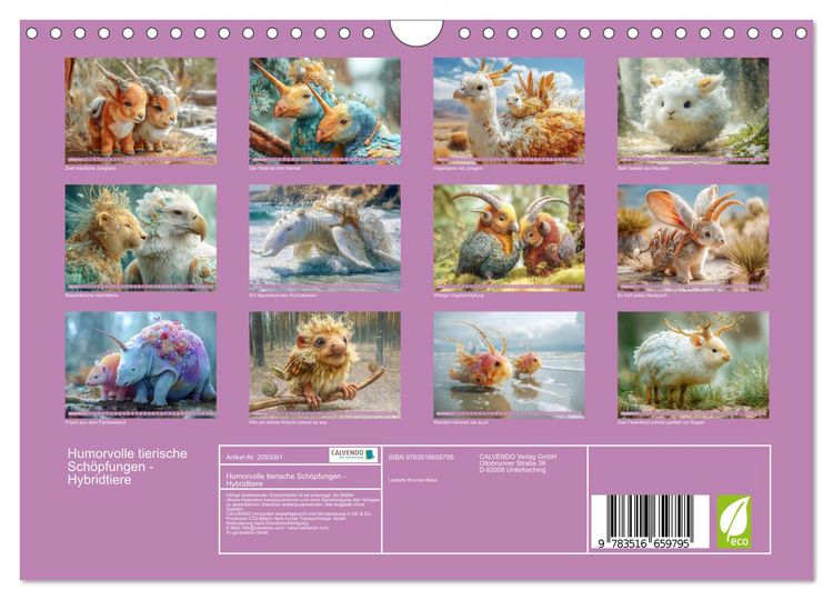 Produktbild: Humorvolle tierische Sch&ouml;pfungen - Hybridtiere (Wandkalender 2026 DIN A4 quer), CALVENDO Monatskalender