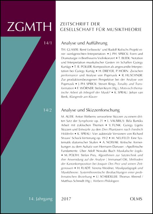 Produktbild: ZGMTH - Zeitschrift der Gesellschaft f&uuml;r Musiktheorie, 14. Jahrgang 2017