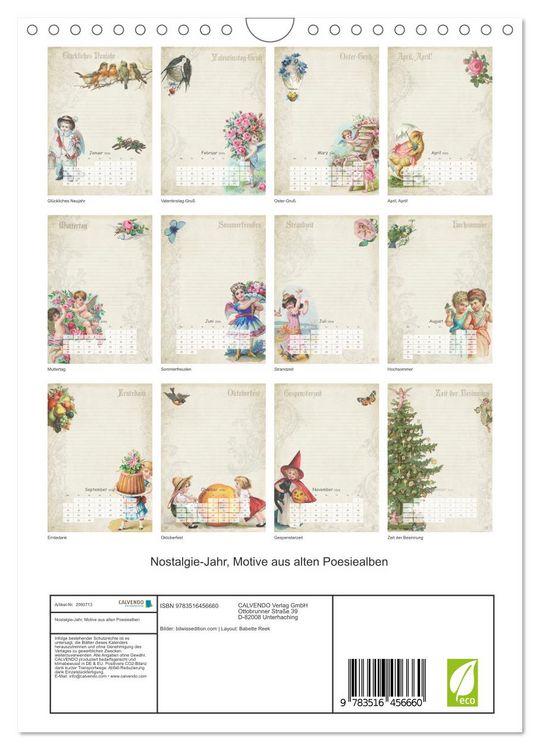 Produktbild: Nostalgie-Jahr, Motive aus alten Poesiealben (Wandkalender 2026 DIN A4 hoch), CALVENDO Monatskalender
