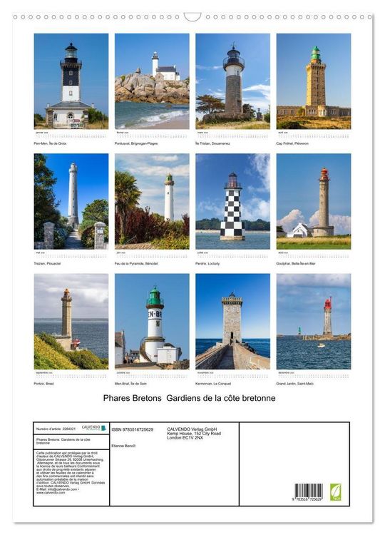 Produktbild: Phares Bretons Gardiens de la c&ocirc;te bretonne (Calendrier mural 2026 DIN A2 horizontal), CALVENDO calendrier mensuel