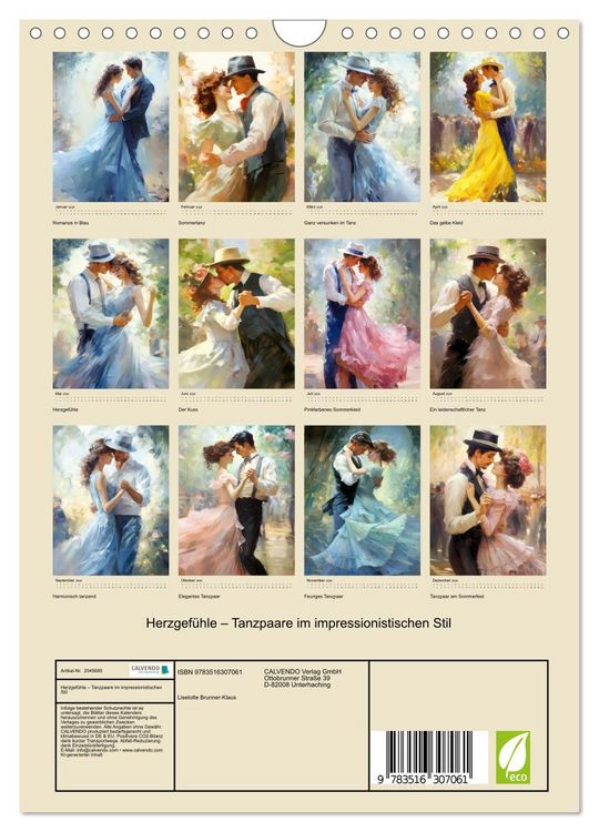 Produktbild: Herzgef&uuml;hle &ndash; Tanzpaare im impressionistischen Stil (Wandkalender 2026 DIN A4 hoch), CALVENDO Monatskalender