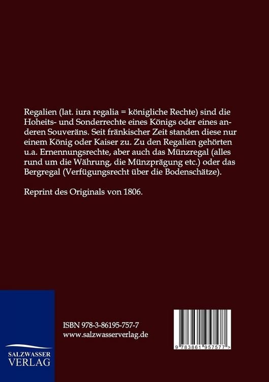 Produktbild: Geschichte des Ursprungs der Regalien in Deutschland