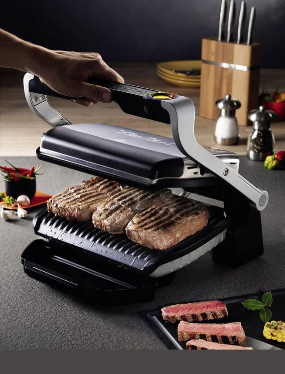 Produktbild: Tefal Optigrill+ Elektro Kontaktgrill Automatische Temperaturanpassung Edelstahl (geb&uuml;rstet), Schwarz
