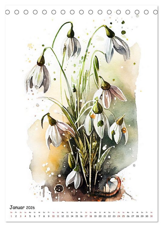 Produktbild: Aquarellmalerei - Blumen und Tiere im Garten (Tischkalender 2026 DIN A5 hoch), CALVENDO Monatskalender