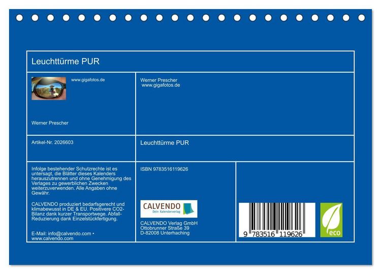 Produktbild: Leuchtt&uuml;rme PUR (Tischkalender 2026 DIN A5 quer), CALVENDO Monatskalender