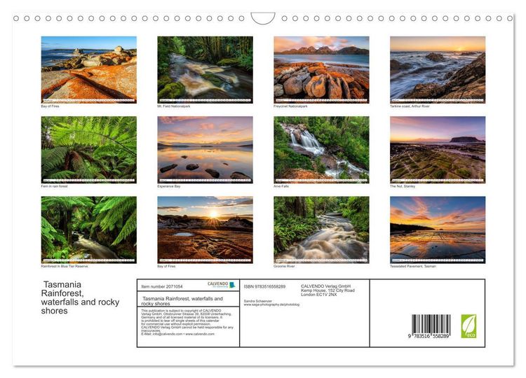 Produktbild: Tasmania Rainforest, waterfalls and rocky shores (Wall Calendar 2026 DIN A3 landscape), CALVENDO 12 Month Wall Calendar