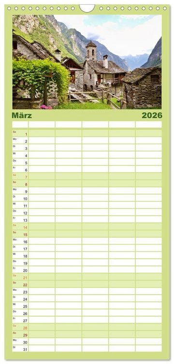 Produktbild: Familienplaner 2026 - WANDERN &uuml;ber Stock und Stein in der Schweiz mit 5 Spalten (Wandkalender, 21 x 45 cm) CALVENDO
