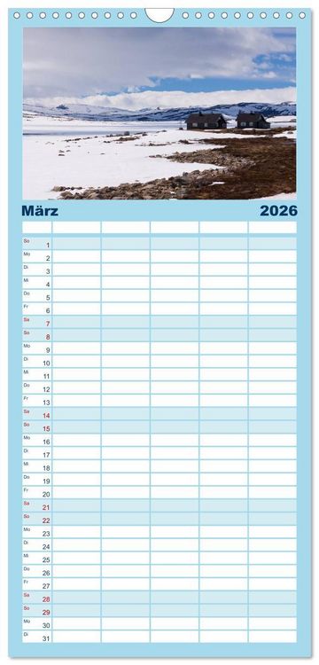 Produktbild: Familienplaner 2026 - Norwegen - Land im Norden mit 5 Spalten (Wandkalender, 21 x 45 cm) CALVENDO