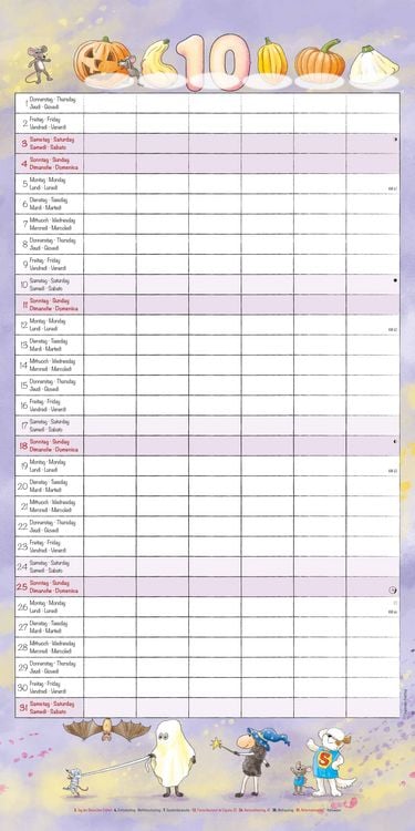 Produktbild: Familienplaner Cartoon 2026 - Broschürenkalender 30x30 cm (30x60 geöffnet) - Kalender mit Platz für Notizen - 6 Spalten - Bildkalender - Wandkalender
