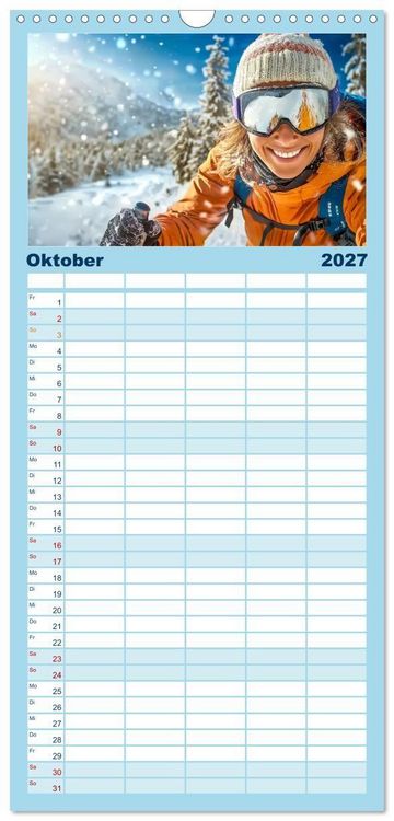 Produktbild: Familienplaner 2027 - Skifahren - endlich Schnee mit 5 Spalten (Wandkalender, 21 x 45 cm) CALVENDO