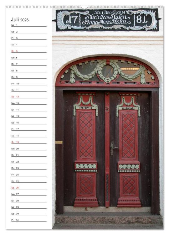 Produktbild: Alte D&auml;nische T&uuml;ren (hochwertiger Premium Wandkalender 2026 DIN A2 hoch), Kunstdruck in Hochglanz