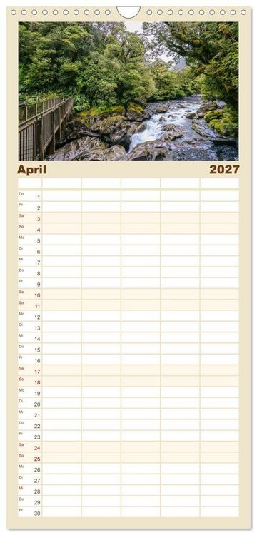 Produktbild: Familienplaner 2027 - Neuseeland - Landschaftstr&auml;ume mit 5 Spalten (Wandkalender, 21 x 45 cm) CALVENDO