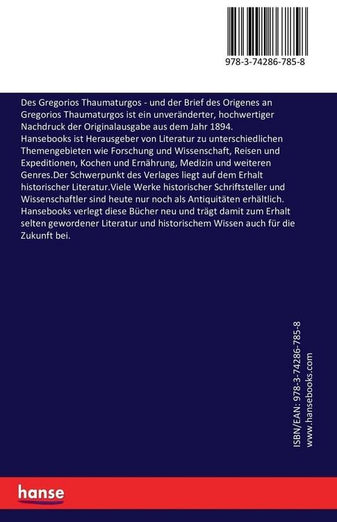Produktbild: Des Gregorios Thaumaturgos