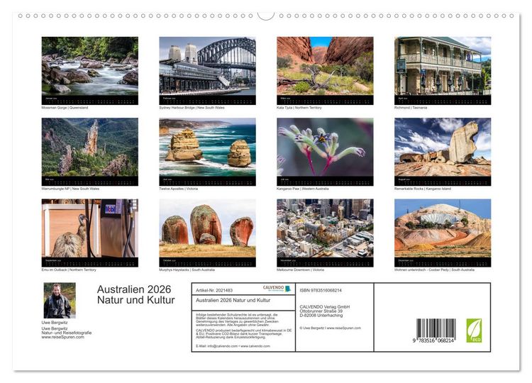Produktbild: Australien 2026 Natur und Kultur (hochwertiger Premium Wandkalender 2026 DIN A2 quer), Kunstdruck in Hochglanz