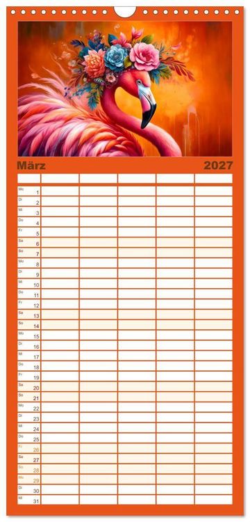 Produktbild: Familienplaner 2027 - Blumige Vogelportr&auml;ts mit 5 Spalten (Wandkalender, 21 x 45 cm) CALVENDO