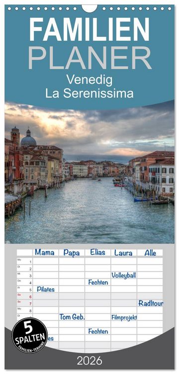 Produktbild: Familienplaner 2026 - Venedig - La Serenissima mit 5 Spalten (Wandkalender, 21 x 45 cm) CALVENDO