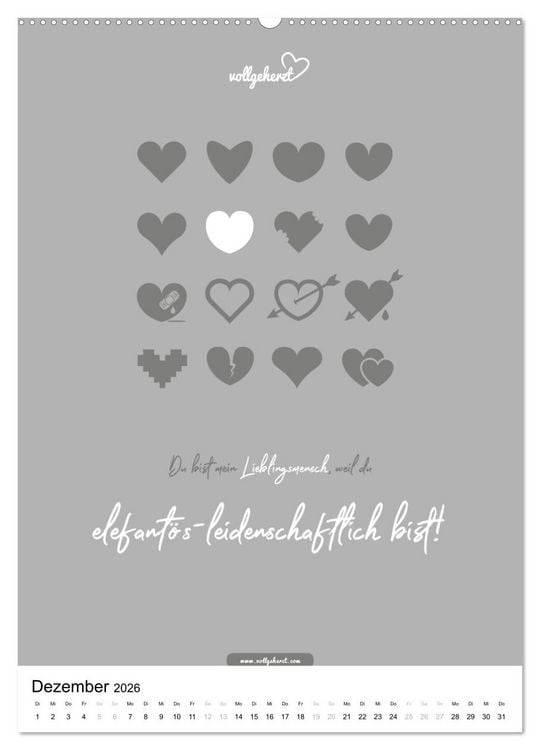 Produktbild: vollgeherzt: Lieblingsmensch-Kalender - Der Wandkalender als Geschenk f&uuml;r ganz besondere Menschen (hochwertiger Premium Wandkalender 2026 DIN A2 hoch), Kunstdruck in Hochglanz