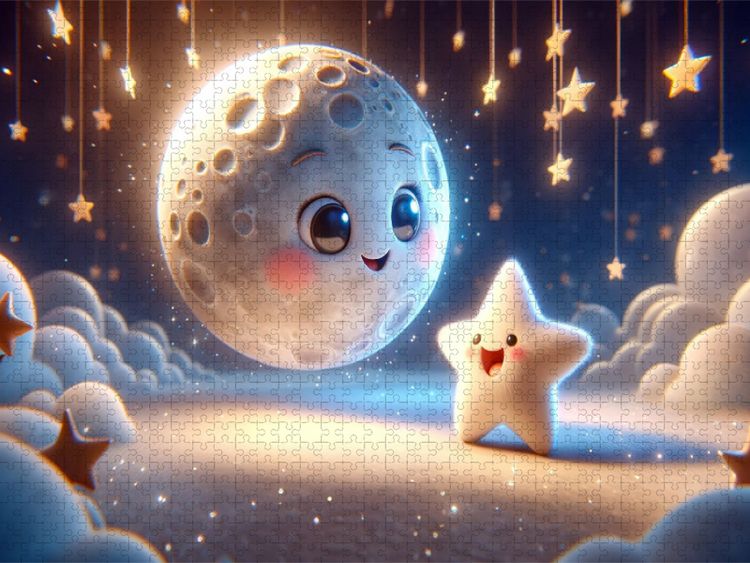 Produktbild: CALVENDO Puzzle Mondgespr&auml;che: Der kleine Stern und der Mond | 1000 Teile Lege-Gr&ouml;&szlig;e 64x48cm Foto-Puzzle f&uuml;r gl&uuml;ckliche Stunden