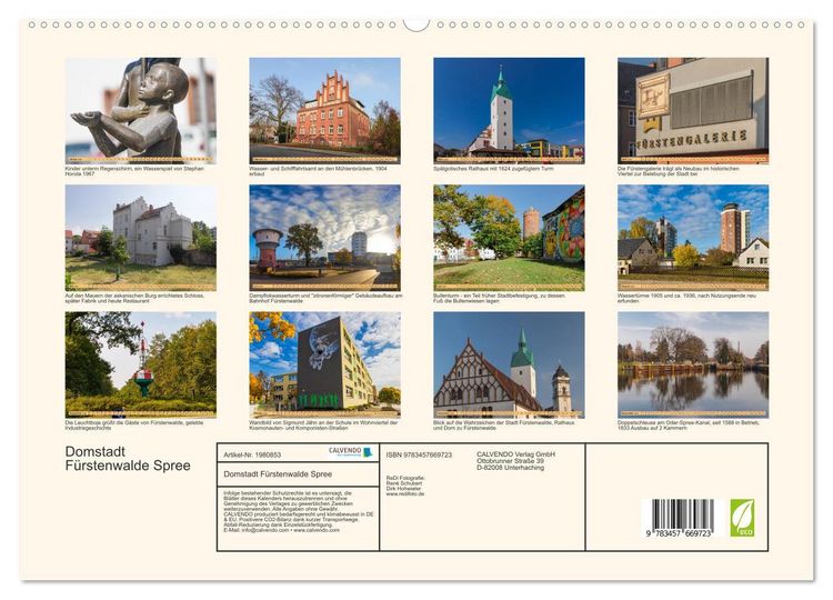 Produktbild: Domstadt F&uuml;rstenwalde Spree (hochwertiger Premium Wandkalender 2026 DIN A2 quer), Kunstdruck in Hochglanz