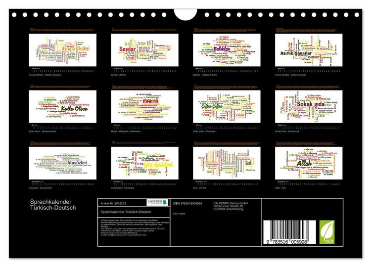 Produktbild: Sprachkalender T&uuml;rkisch-Deutsch (Wandkalender 2026 DIN A4 quer), CALVENDO Monatskalender