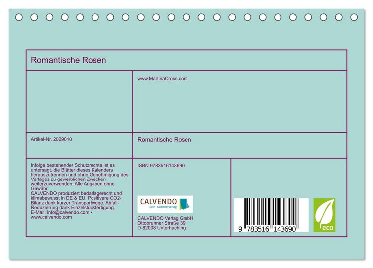 Produktbild: Romantische Rosen (Tischkalender 2026 DIN A5 quer), CALVENDO Monatskalender