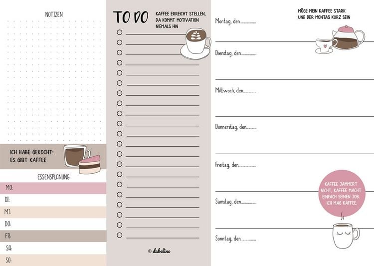 Produktbild: Wochenplaner Kaffee-Liebhaber