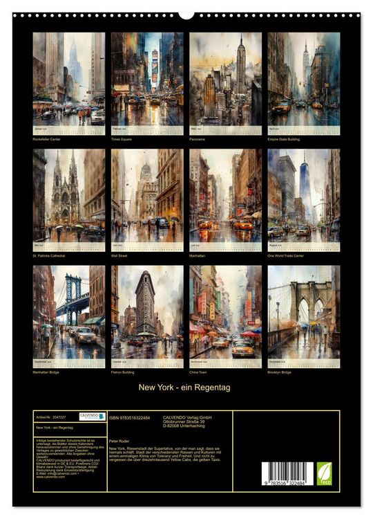 Produktbild: New York - ein Regentag (hochwertiger Premium Wandkalender 2026 DIN A2 hoch), Kunstdruck in Hochglanz
